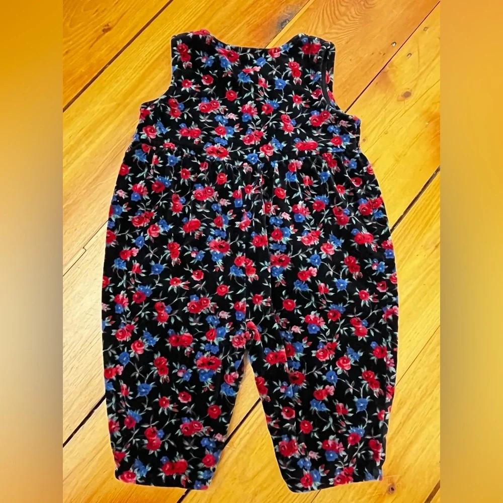 BABY GAP 90s Velvet Roses Floral Romper Cotton Vintage Style Classic Cottagecore
